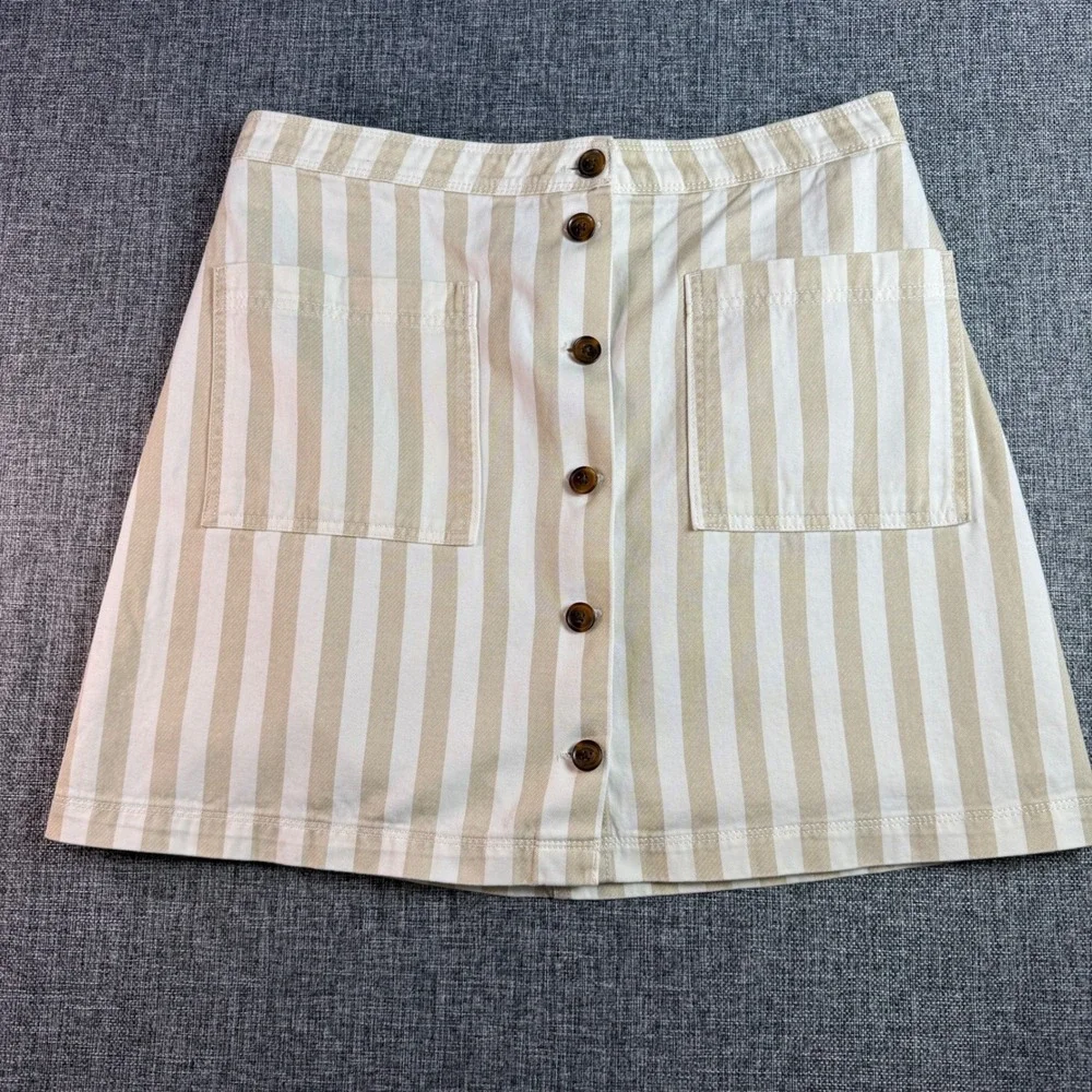 Women Old Navy A-Line Mini Skirt | Size 12 | Khaki Stripe‎ Button Front Cotton